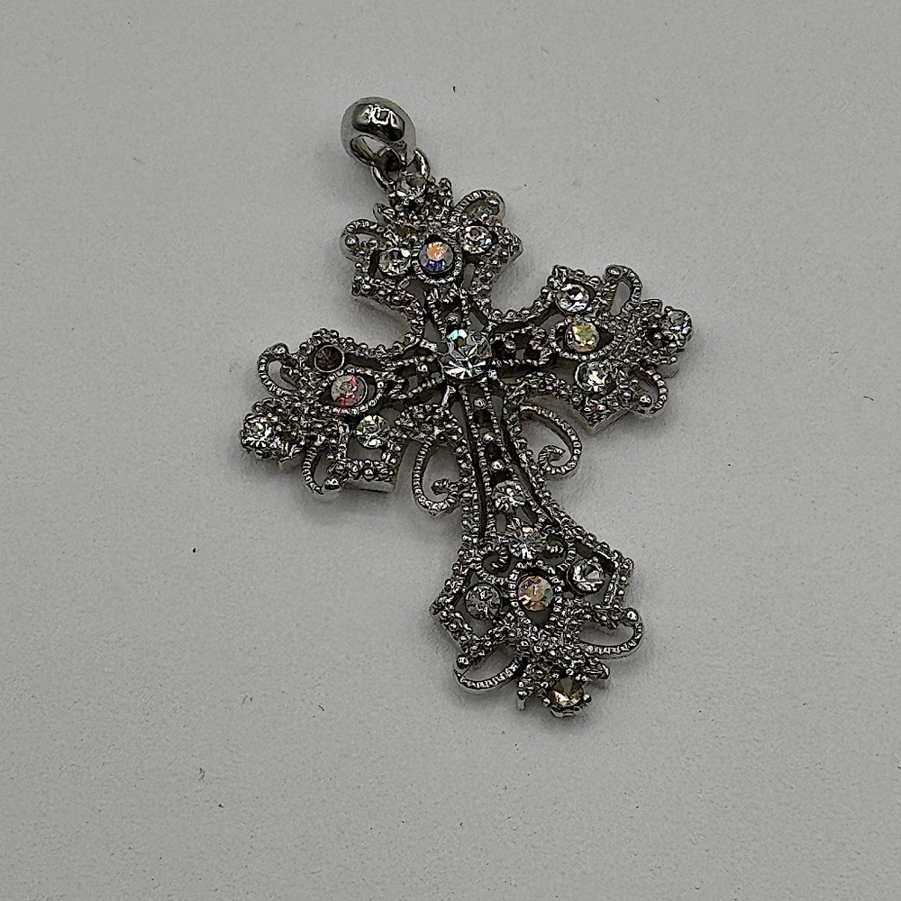 Silver / Iridescent Crystal Cross